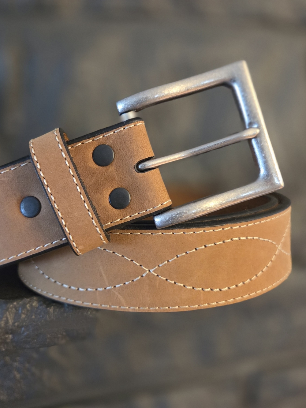Faux Leather Belt with Contrast Stitching